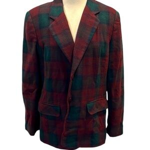 Sag Harbor Blazer Burgandy Green Flannel Womens Size 14